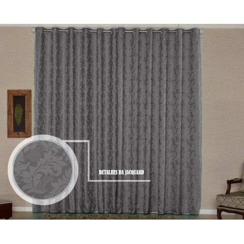 Cortina Sala ou Quarto Jacquard 4M x 2,60M Semi Blackout - Cinza