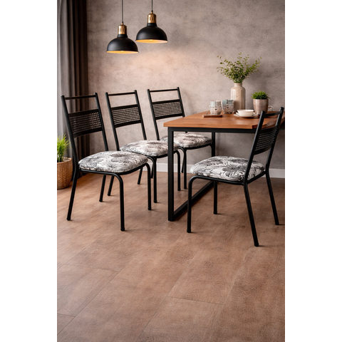 Kit de 4 Cadeiras Sara Estrutura Aço e Design Sofisticado Estilo Industrial Ramado Branco