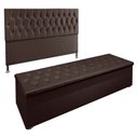 Ver imagem 1 de Kit Cabeceira e Calçadeira Baú Queen 1,60m Madrid Suede Marrom - Pallazio