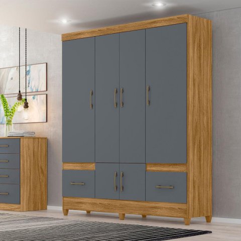 Guarda Roupa Ms912 165cm 6 Portas Freijó Cinza Moval
