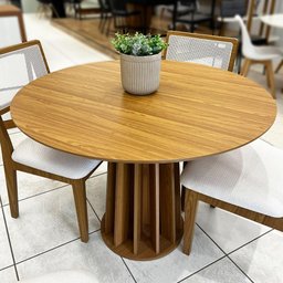 Conjunto de Jantar Mesa Redonda Mdf e 4 Cadeiras Tela Palha - 5