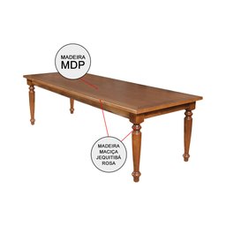 Mesa de Jantar Madeira Maciça Rústica Retangular 220x100cm Francisca - Castanho - 3