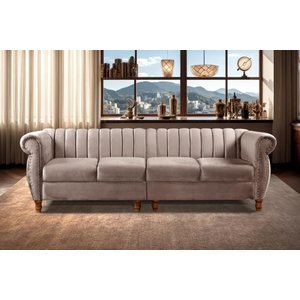 Sofá Realeza 4 Lugares Cor:veludo Capuccino 250