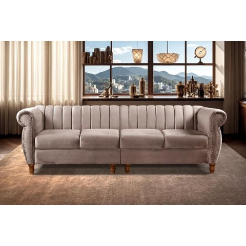 Sofá Realeza 4 Lugares Cor:veludo Capuccino 250