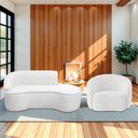 Ver imagem 2 de Kit Divã Recamier Orgânico Marrocos 200cm Lado Direito e 1 Poltronas Amore Bouclé Branco