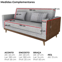 Ver imagem 4 de Sofa Cama 2 Lugares 203 Cm Linho Plano Milenum Palha Corino Whisk Milani Store