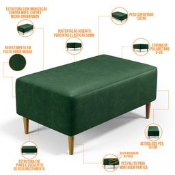 Puff Decorativo Sala de Estar Cléo W01 Pés Palito 90cm Facto Verde Musgo - 3 Puff Decorativo Sala de Estar Cléo W01 Pés Palito 90cm Facto Verde Musgo - 3