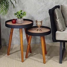 Jogo Mesa Canto Apoio Lateral Ambiente Recepção Casa Conjunto Pequena Rustico Retro Madecor Mesa Lat - 2