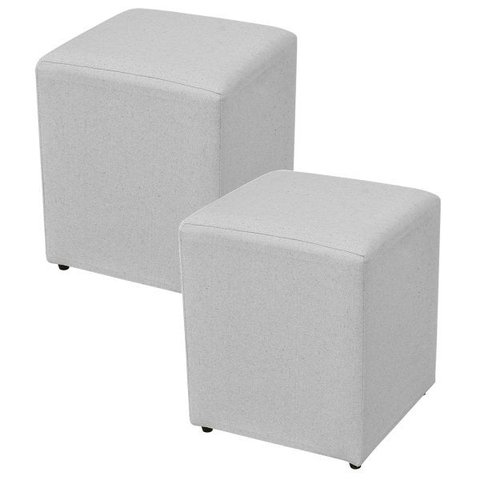 Kit 2 Puffs Quadrado L02 Decorativo Sala de Estar Linho Cinza