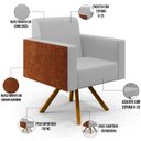 Ver imagem 6 de Kit 2 Poltronas Decorativa Base Giratória de Madeira Helô L02 Linho Cinza Couríssimo Camel -