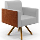 Ver imagem 4 de Kit 2 Poltronas Decorativa Base Giratória de Madeira Helô L02 Linho Cinza Couríssimo Camel -