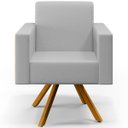 Ver imagem 5 de Kit 2 Poltronas Decorativa Base Giratória de Madeira Helô L02 Linho Cinza Couríssimo Camel -