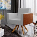 Ver imagem 3 de Kit 2 Poltronas Decorativa Base Giratória de Madeira Helô L02 Linho Cinza Couríssimo Camel -