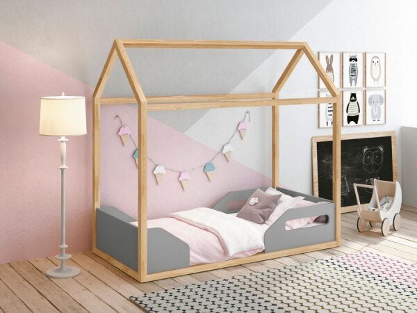 Mini Cama Montessoriana Infantil Casa Infantil Montessoriana Zoe Cinza Natural com Colchão - Reller - 1