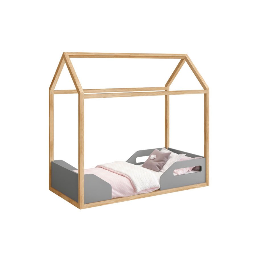 Mini Cama Montessoriana Infantil Casa Infantil Montessoriana Zoe Cinza Natural com Colchão - Reller - 2