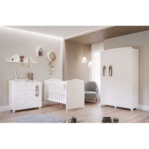 Quarto Infantil do Bebê com Berço Cômoda Premium Infantil e Guarda Roupa Cantinho do Bebê Cor Branco