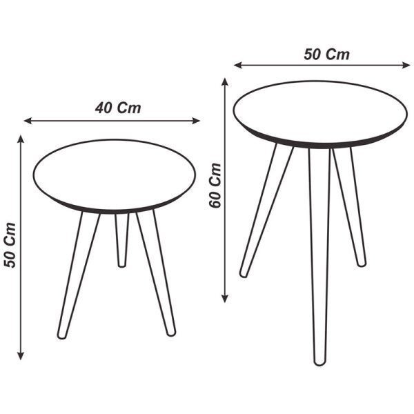 Conjunto Mesa De Canto Lateral Pé Palito Concreto com Espelho 40/50cm Diâmetro 50/60cm Altura Casa U - 3