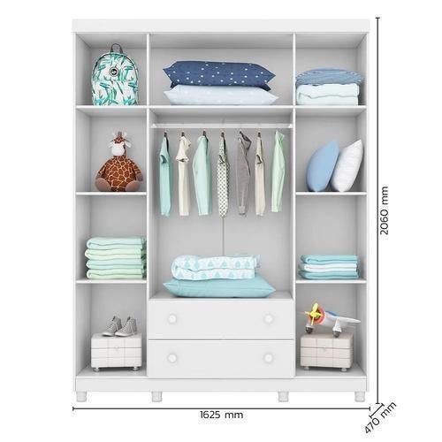 Guarda-Roupa Amore 4 Portas 2 Gavetas Infantil com Janela Organizador Profissional Decor Branco - 2