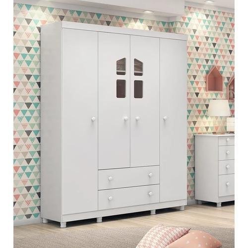 Guarda-Roupa Amore 4 Portas 2 Gavetas Infantil com Janela Organizador Profissional Decor Branco - 3