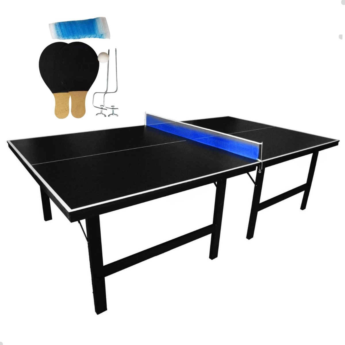 Tenis de Mesa Oficial Ping Pong Mdf 25 Mm Kit Rede Suporte Raquete Sports - Preto