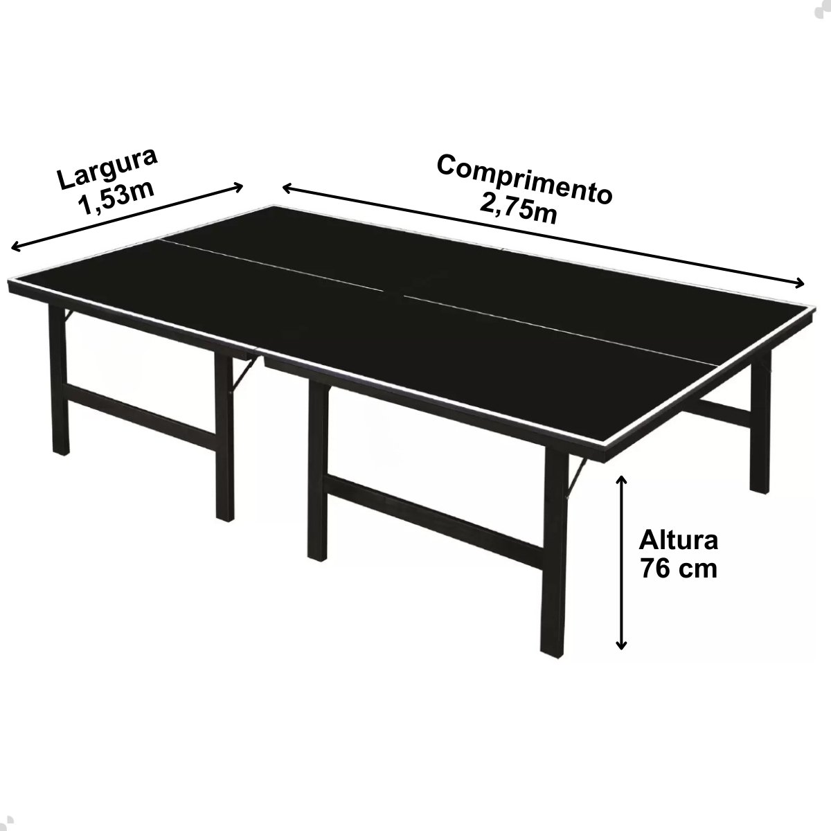 Tenis de Mesa Oficial Ping Pong Mdf 25 Mm Kit Rede Suporte Raquete Sports - Preto - 3