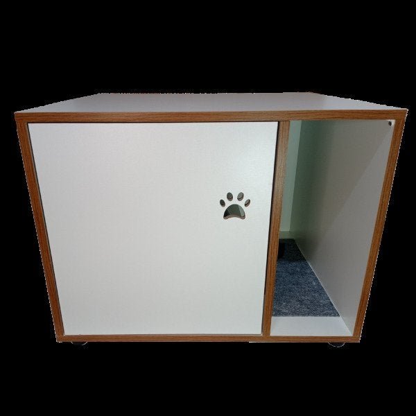 Toalete para Gatos, em MDF Modelo Ninho: Branco com Louro Freijó - 3