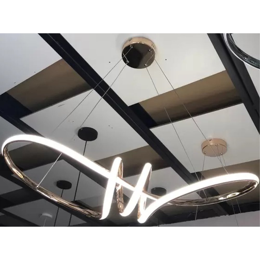 Lustre Luminaria Pendente Arco Aneis Infinito LED 3 em 1 Decorativa Luxo Moderno Sala Quarto Residen - 9