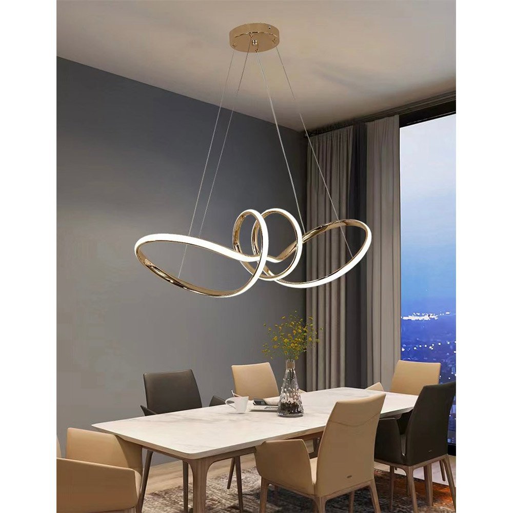 Lustre Luminaria Pendente Arco Aneis Infinito LED 3 em 1 Decorativa Luxo Moderno Sala Quarto Residen - 7