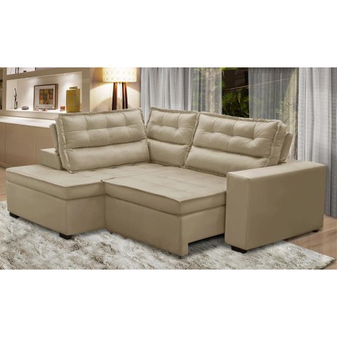 Sofá de Canto Retrátil e Reclinável com Molas Le 2,50x2,00m Viviane Suede Bege Bege