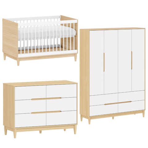 Berço Cômoda 6 Gavetas e Guarda Roupa Infantil Linha Tomi Quater