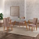Ver imagem 1 de Mesa de Jantar Copper 120cm Tampo Mdf 4 Cadeiras Moderna Linho Capuccino/tork/off/nat/off