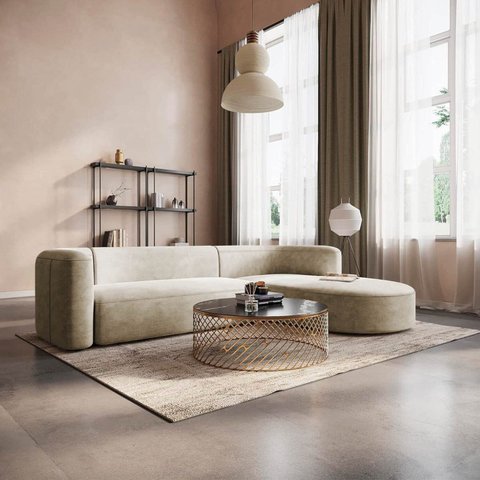 Sofá Modular Sala de Estar Decoração Luxo 265cm Lado Esquerdo Linho Celinne Luxuoso