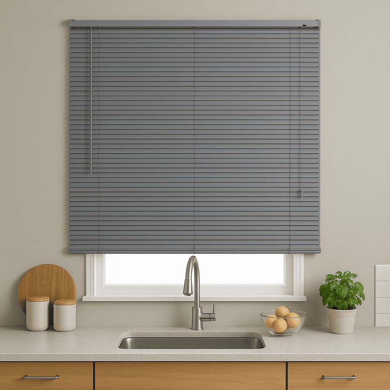 Persiana Horizontal Pvc 25mm Block Luxo 160larg X 160alt Cinza - Quarto/sala/ Escritório/cozinha/lav
