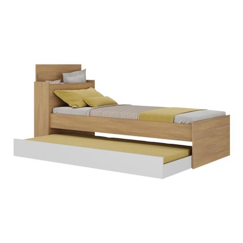 Bicama de Solteiro com Colchão Incluso e Baú Embutido Multimóveis Mp4261 Rustic/branco