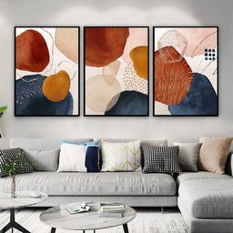 Kit com 3 Quadros Decorativos 70x50 Cm Abstrato Manchas com Moldura Caixa Preta 3cm Profundidade - 2