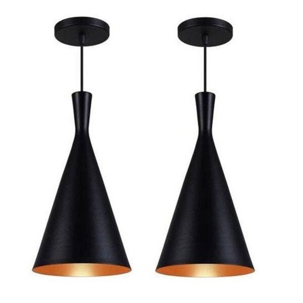 Kit 2 Pendente Luminária Tom Dixon Funil Canadá Preto com Cobre As Luminárias