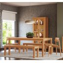Ver imagem 1 de Conjunto Sala Jantar Nature: Cristaleira, Mesa, Banco e Cadeiras Rústico Claro Madeira Pinus