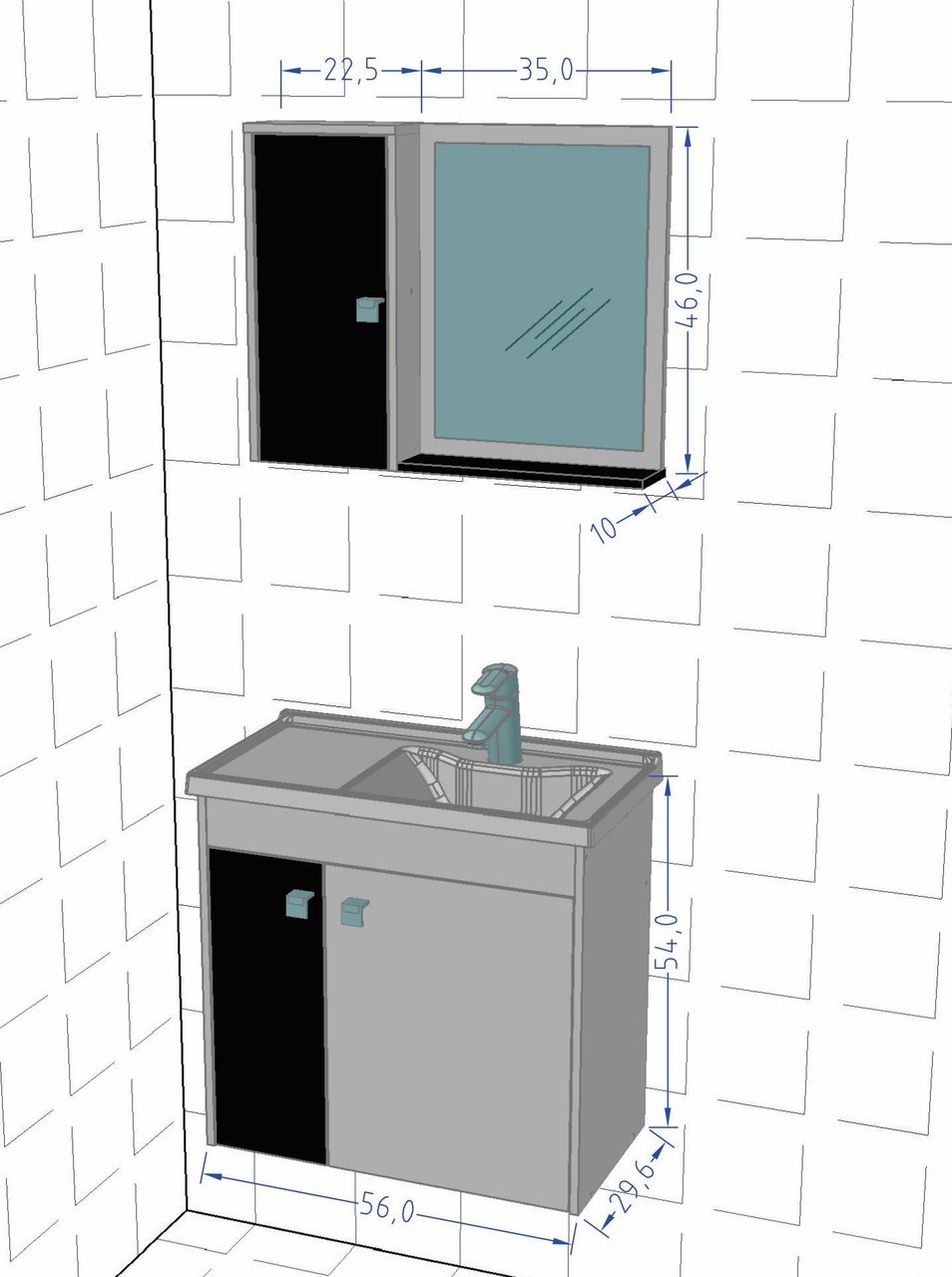 Gabinete Completo para Banheiro com Cuba e Espelheira Munique - Móveis Bechara Móveis Bechara Branco - 5