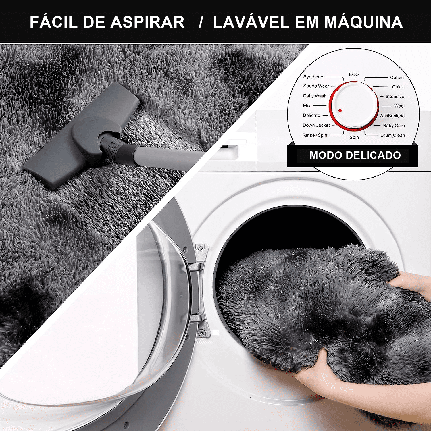 Tapete Pelo Alto Felpudo Peludo Macio Anti Derrapante Alérgico Mesclado Cinza 200 x 200 cm - 2