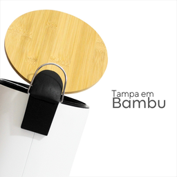 Lixeira Branca C/pedal Tampa de Bambu 5l Inox Banheiro Wincy - 12
