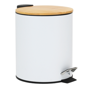 Lixeira Branca C/pedal Tampa de Bambu 5l Inox Banheiro Wincy