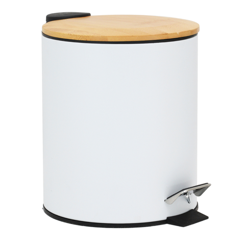 Lixeira Branca C/pedal Tampa de Bambu 5l Inox Banheiro Wincy