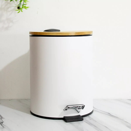 Lixeira Branca C/pedal Tampa de Bambu 5l Inox Banheiro Wincy - 4