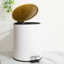 Ver imagem 5 de Lixeira Branca C/pedal Tampa de Bambu 5l Inox Banheiro Wincy