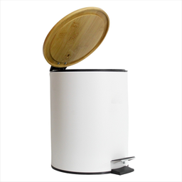 Lixeira Branca C/pedal Tampa de Bambu 5l Inox Banheiro Wincy - 3
