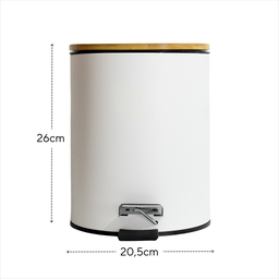 Lixeira Branca C/pedal Tampa de Bambu 5l Inox Banheiro Wincy - 6