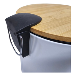Lixeira Branca C/pedal Tampa de Bambu 5l Inox Banheiro Wincy - 10