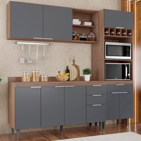 Armário de Cozinha com Tampo Cp02 210cm Pérola Freijó/grafite Z34 - Mpozenato
