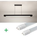 Ver imagem 1 de Luminária Pendente Retangular 125cm Preto + 2 Lâmpada TuboLED 18w - Branco Frio 6500k
