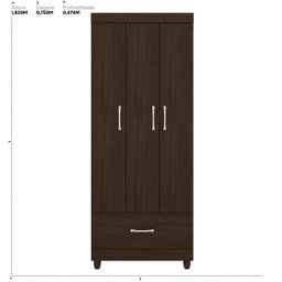 Guarda Roupa Solteiro 3 Portas e 1 Gaveta Prince - Ébano Touch - 2